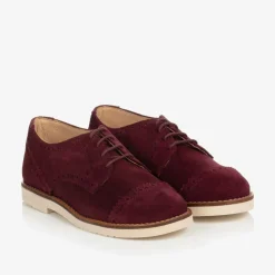 Childrens Classics Boys Burgundy Red Suede Leather Brogue Shoes Hot