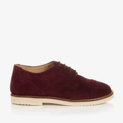 Childrens Classics Boys Burgundy Red Suede Leather Brogue Shoes Hot