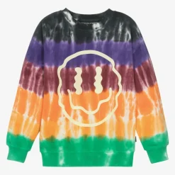 Molo Boys Cotton Tie Dye Happy Face Sweatshirt StripyDye Hot