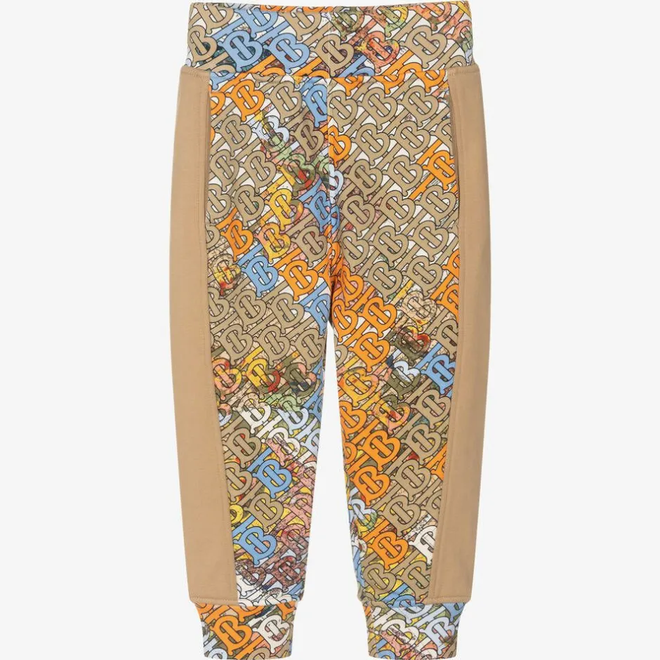 Burberry Boys Dark Beige Cotton Logo Joggers Outlet