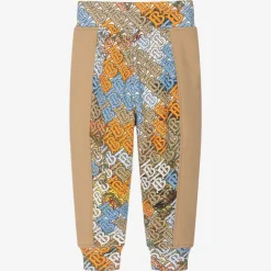 Burberry Boys Dark Beige Cotton Logo Joggers Outlet