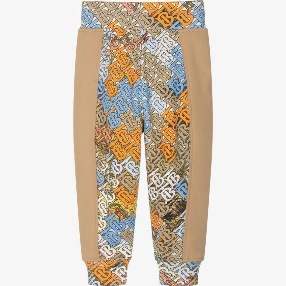 Burberry Boys Dark Beige Cotton Logo Joggers Outlet