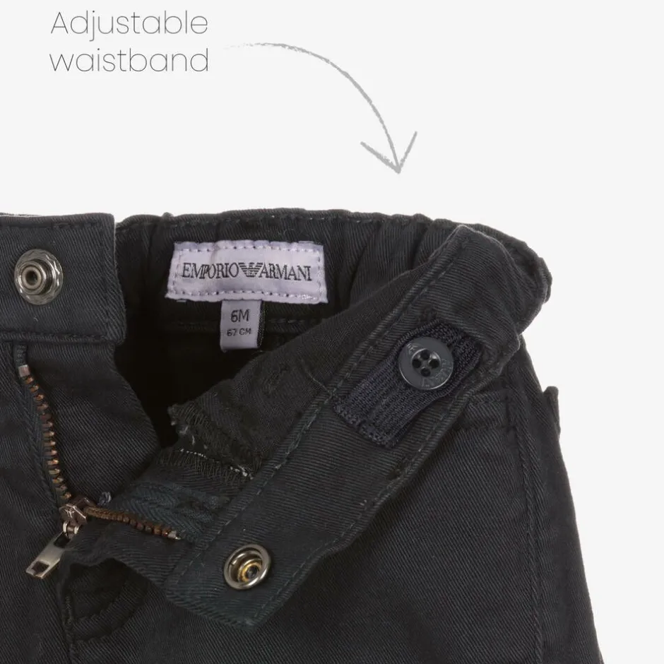 Emporio Armani Boys Dark Blue Cotton Twill Trousers Best