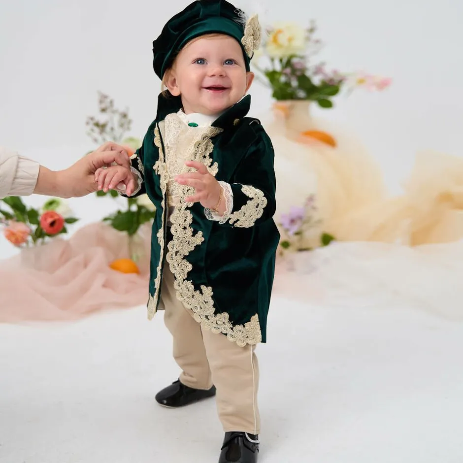 Andreeatex Boys Emerald Green Velvet & Satin Suit New