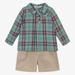 Babidu Boys Green & Beige Corduroy Shorts Set Best