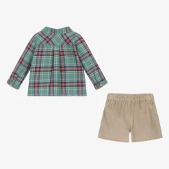 Babidu Boys Green & Beige Corduroy Shorts Set Best