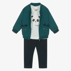 Mayoral Boys Green & Blue Cotton Panda Tracksuit Set