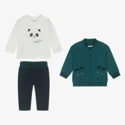 Mayoral Boys Green & Blue Cotton Panda Tracksuit Set