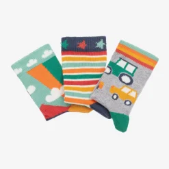 Frugi Boys Green & Grey Cotton Socks (3 Pack) Clearance