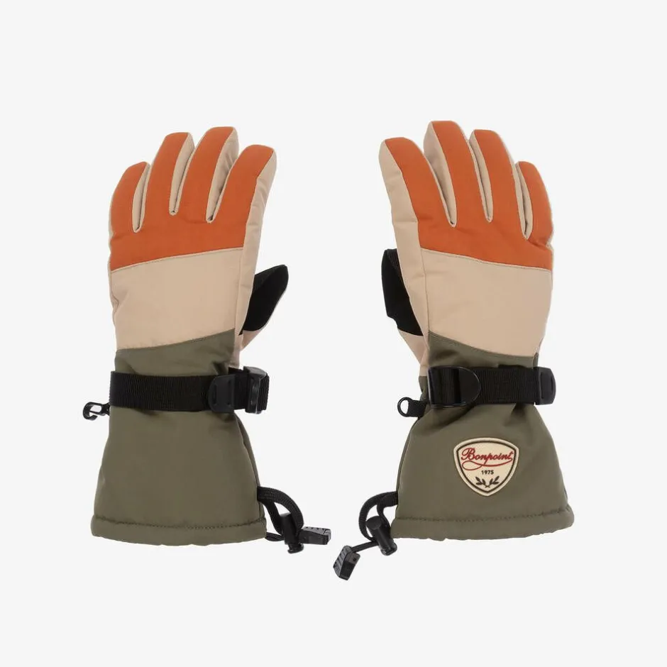 Bonpoint Boys Green & Orange Padded Ski Gloves Best