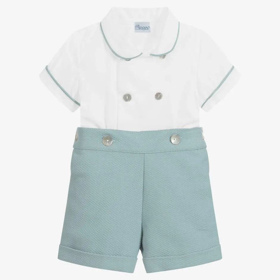 Ancar Boys Green & White Cotton Buster Suit Hot
