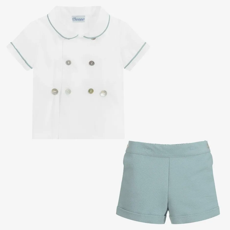 Ancar Boys Green & White Cotton Buster Suit Hot