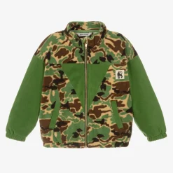 Mini Rodini Boys Green Camouflage Fleece Zip-Up Top New