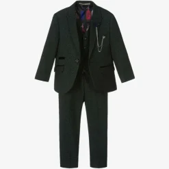 House of Cavani Boys Green Check Caridi Suit Olive Clearance