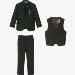 House of Cavani Boys Green Check Caridi Suit Olive Clearance