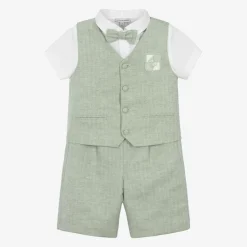 Beatrice amp; George Boys Green Cotton & Linen Waistcoat Suit Discount