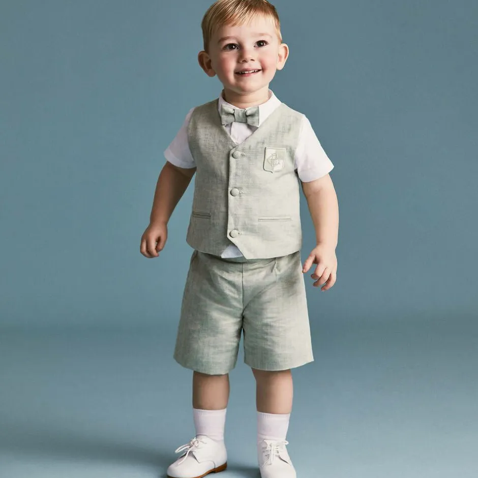 Beatrice amp; George Boys Green Cotton & Linen Waistcoat Suit Discount