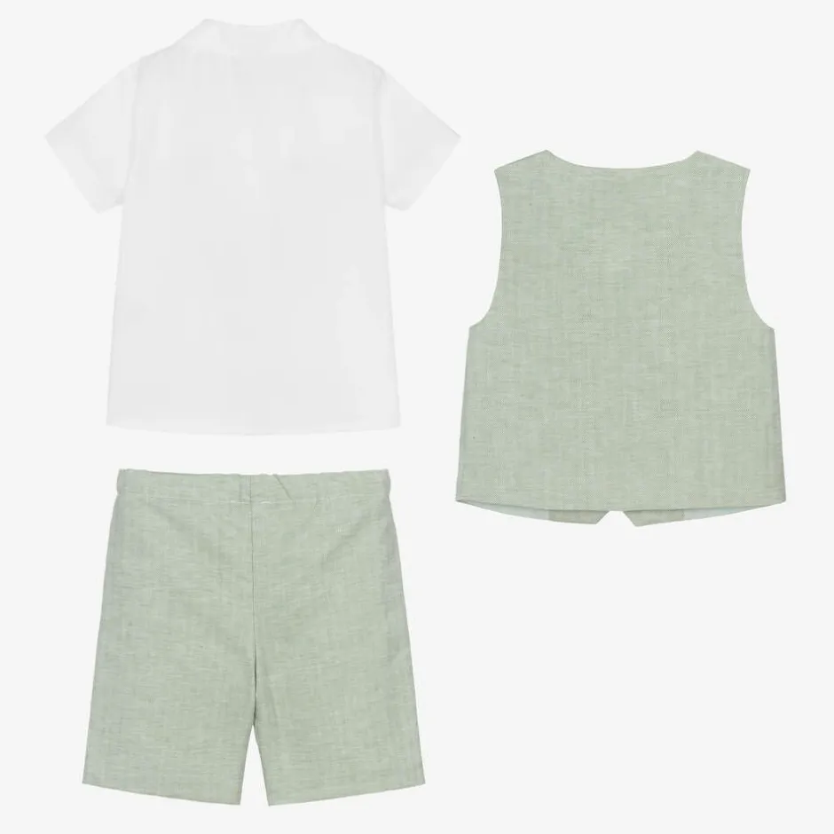 Beatrice amp; George Boys Green Cotton & Linen Waistcoat Suit Discount
