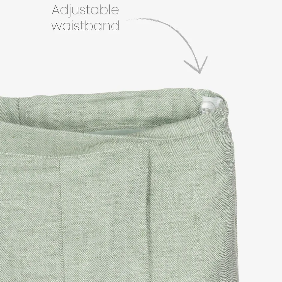 Beatrice amp; George Boys Green Cotton & Linen Waistcoat Suit Discount