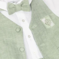 Beatrice amp; George Boys Green Cotton & Linen Waistcoat Suit Discount
