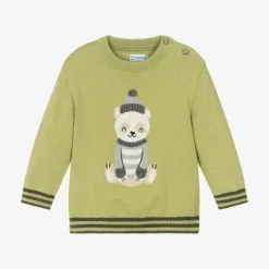 Mayoral Boys Green Cotton & Wool Knit Sweater Online