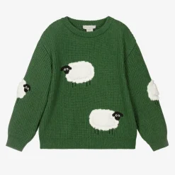 Stella McCartney Kids Boys Green Cotton Knit Ribbed Sweater