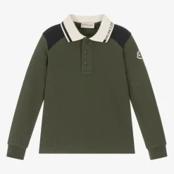 Moncler Enfant Boys Green Cotton Polo Shirt Sale