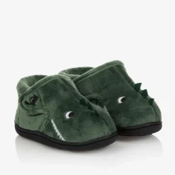 Chipmunks Boys Green Dinosaur Velcro Slippers New