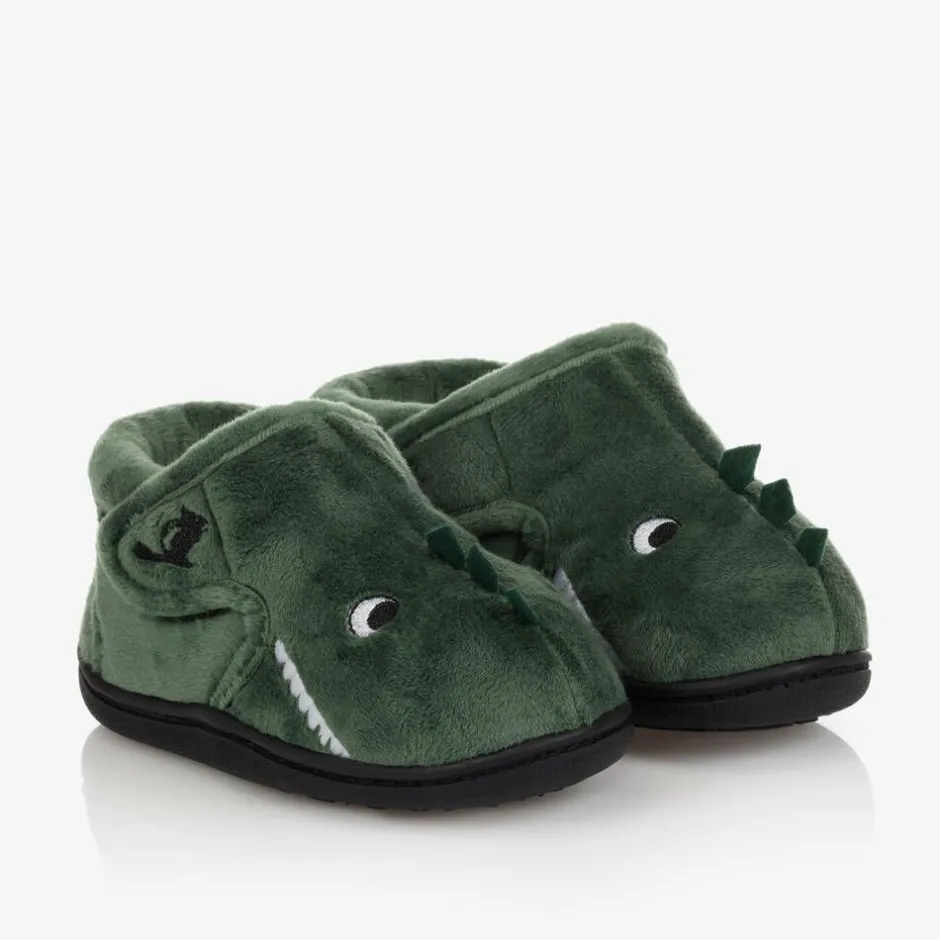 Chipmunks Boys Green Dinosaur Velcro Slippers New