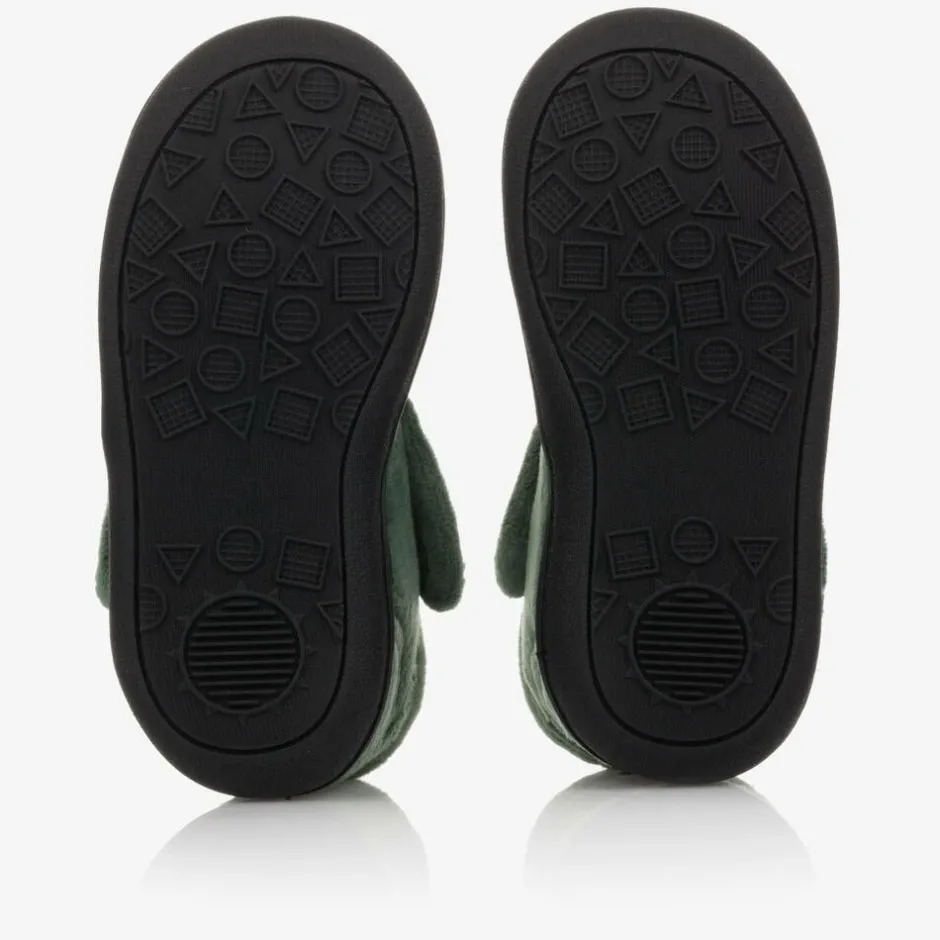 Chipmunks Boys Green Dinosaur Velcro Slippers New