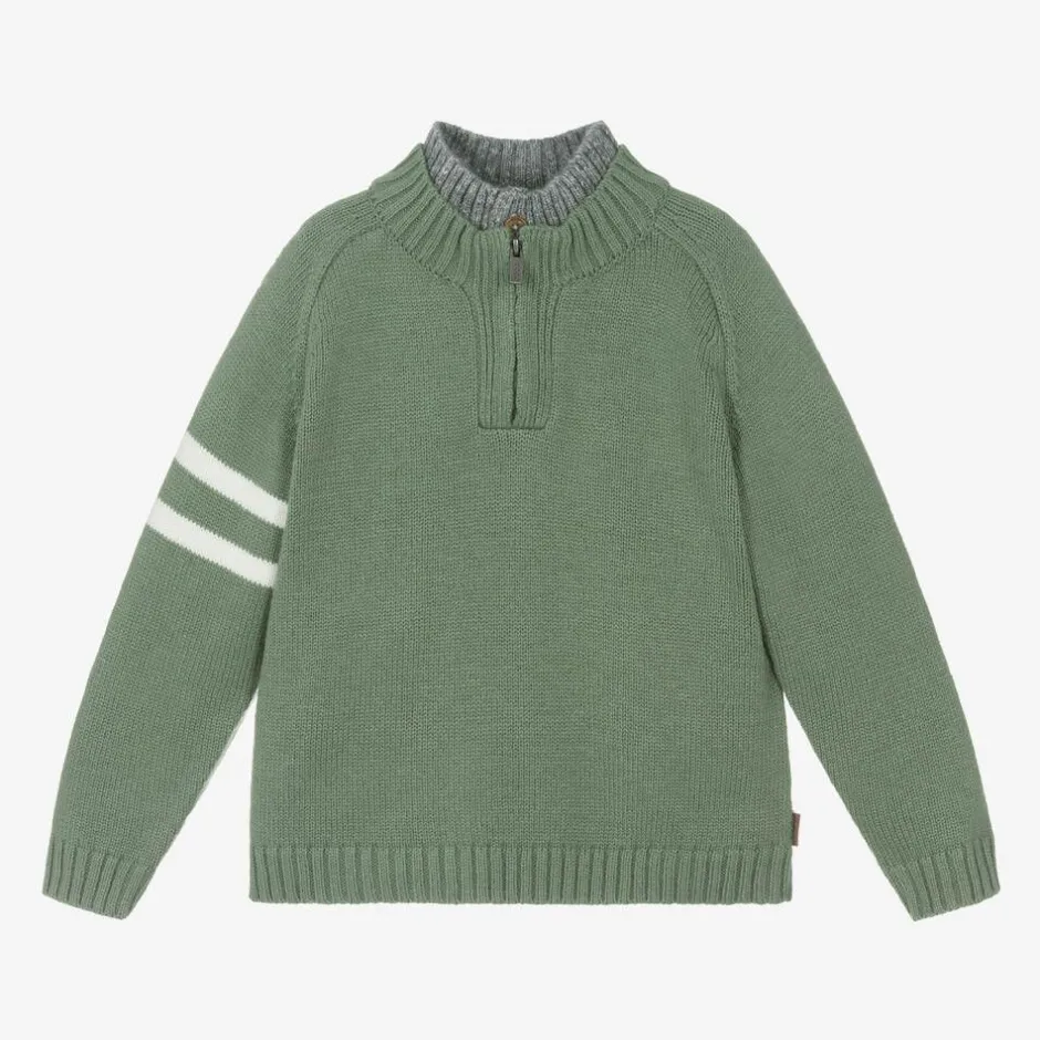 Boboli Boys Green Half Zip Knitted Sweater