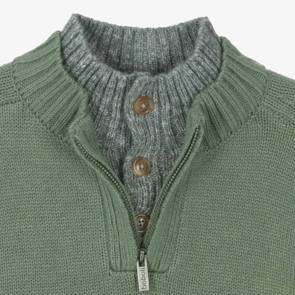 Boboli Boys Green Half Zip Knitted Sweater
