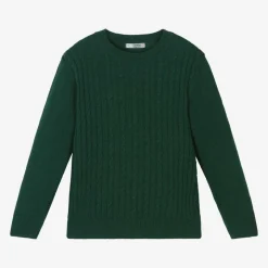 Dr. Kid Boys Green Knitted Cotton & Wool Sweater