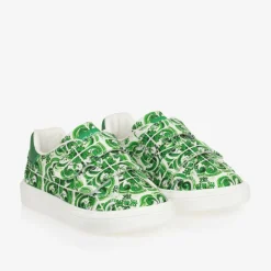 Dolce amp; Gabbana Boys Green Majolica Print Canvas Trainers Online