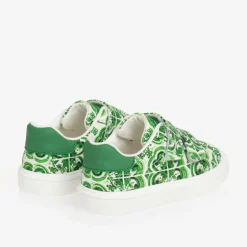 Dolce amp; Gabbana Boys Green Majolica Print Canvas Trainers Online