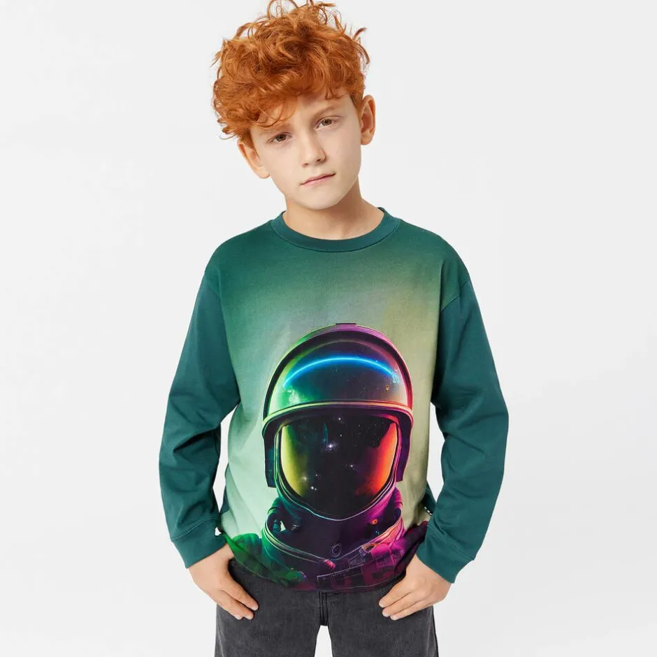 Molo Boys Green Organic Cotton Astronaut Top Discount