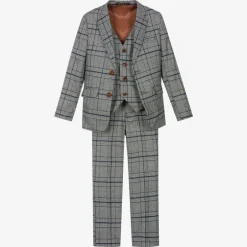 Romano Boys Grey & Blue Check Suit Discount