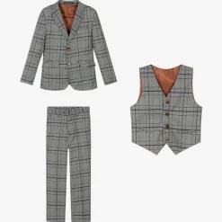 Romano Boys Grey & Blue Check Suit Discount