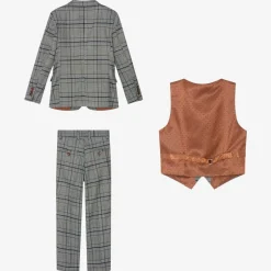 Romano Boys Grey & Blue Check Suit Discount
