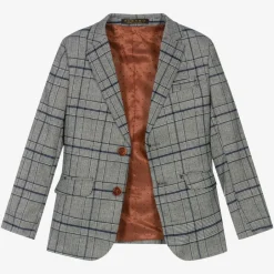 Romano Boys Grey & Blue Check Suit Discount