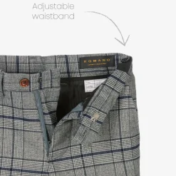 Romano Boys Grey & Blue Check Suit Discount