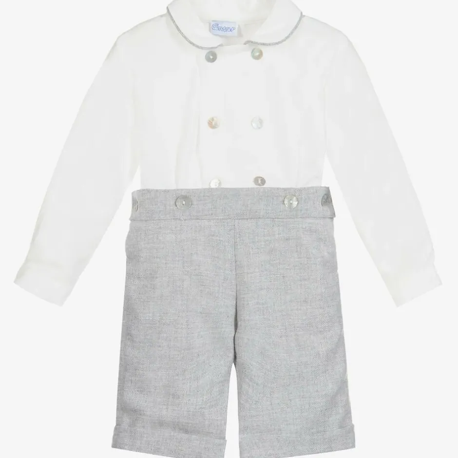 Ancar Boys Grey & White Cotton Buster Suit Clearance