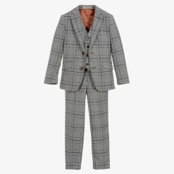Romano Boys Grey Check Suit New