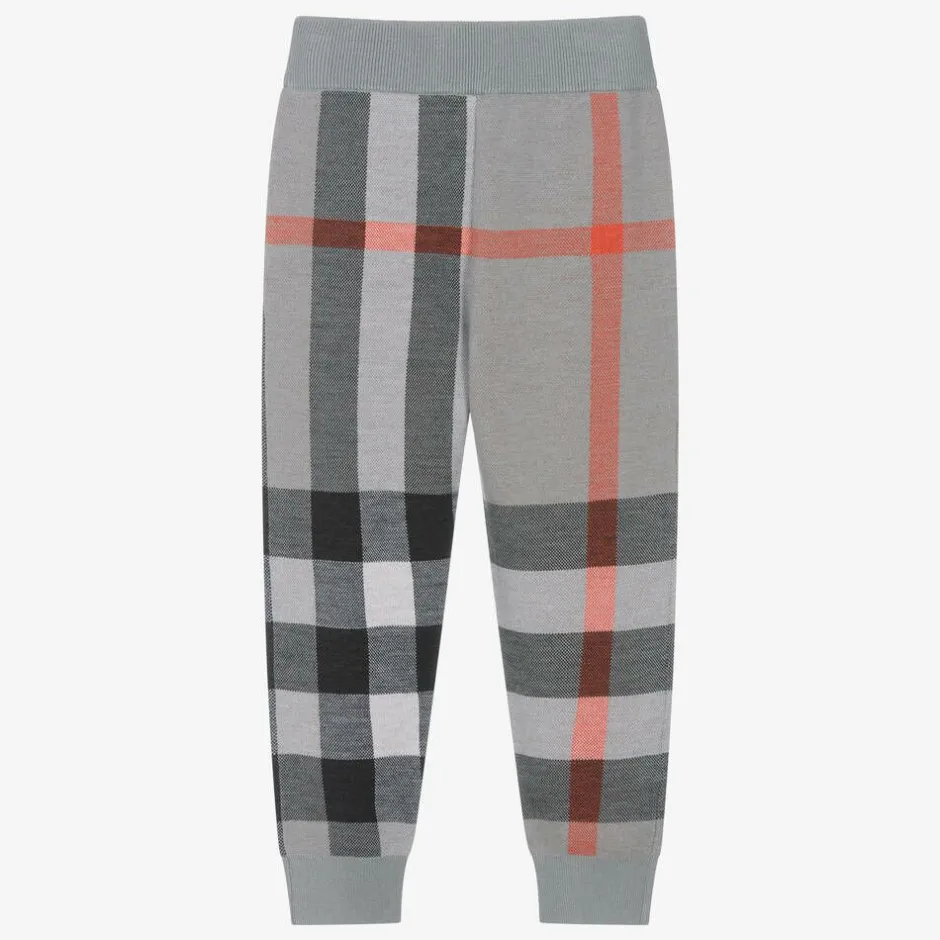 Burberry Boys Grey Checked Wool Joggers Sale