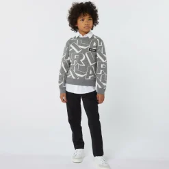KARL LAGERFELD KIDS Boys Grey Cotton & Wool Knit Sweater Outlet