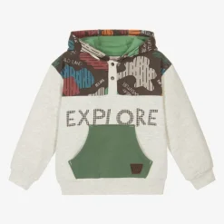 Boboli Boys Grey Cotton Explore Hoodie Hot