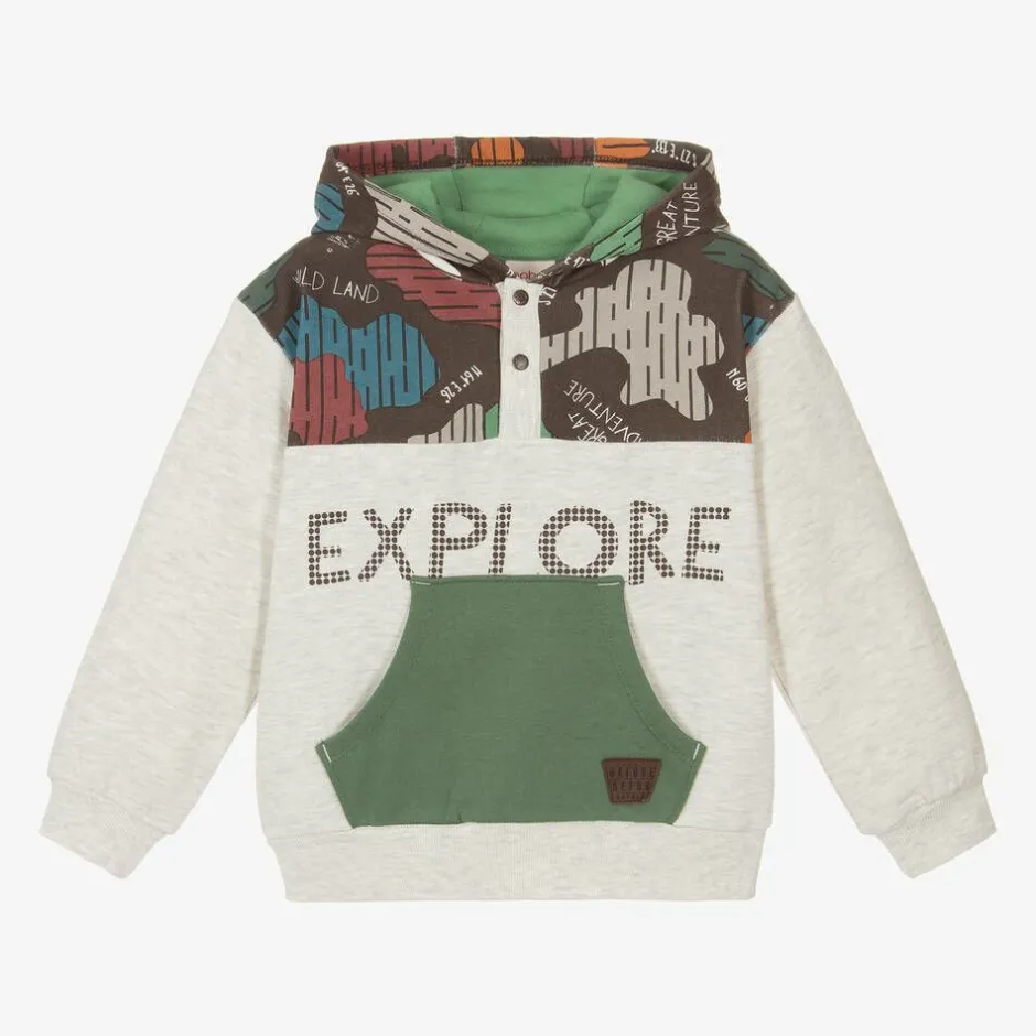 Boboli Boys Grey Cotton Explore Hoodie Hot