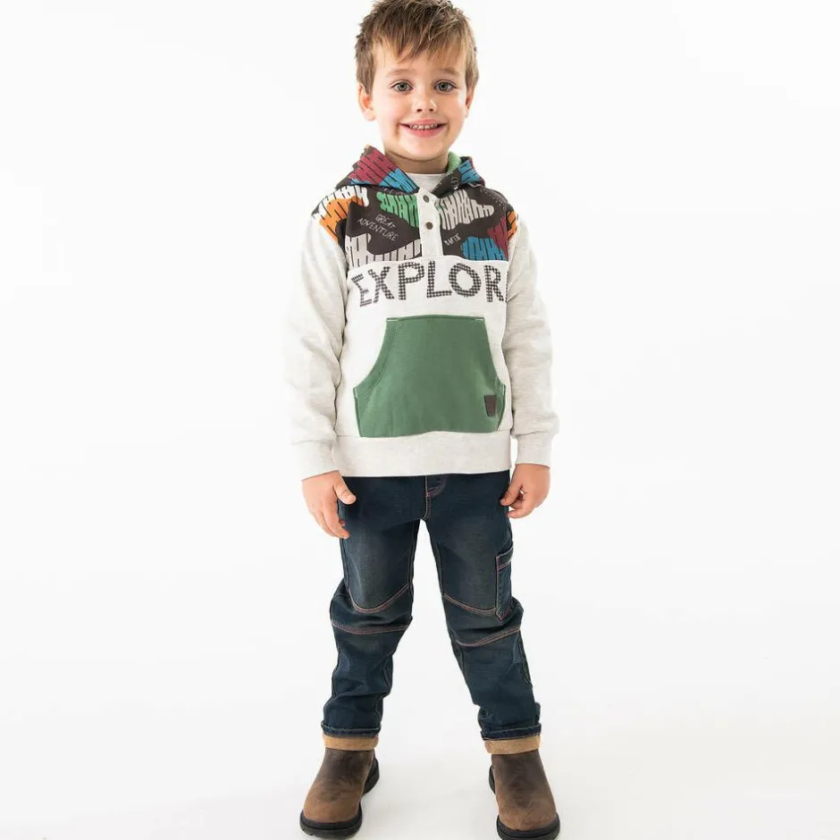 Boboli Boys Grey Cotton Explore Hoodie Hot