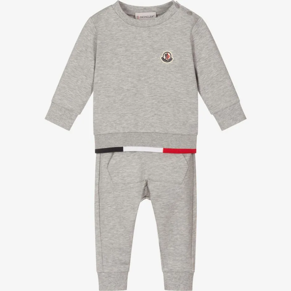 Moncler Enfant Boys Grey Cotton Logo Tracksuit Discount