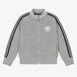 Versace Boys Grey Cotton Medusa Logo Zip-Up Top Sale